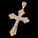 14k Yellow Gold Diamond Cut Jesus Cross Crucifix Pendant Charm 3" 9.2 grams