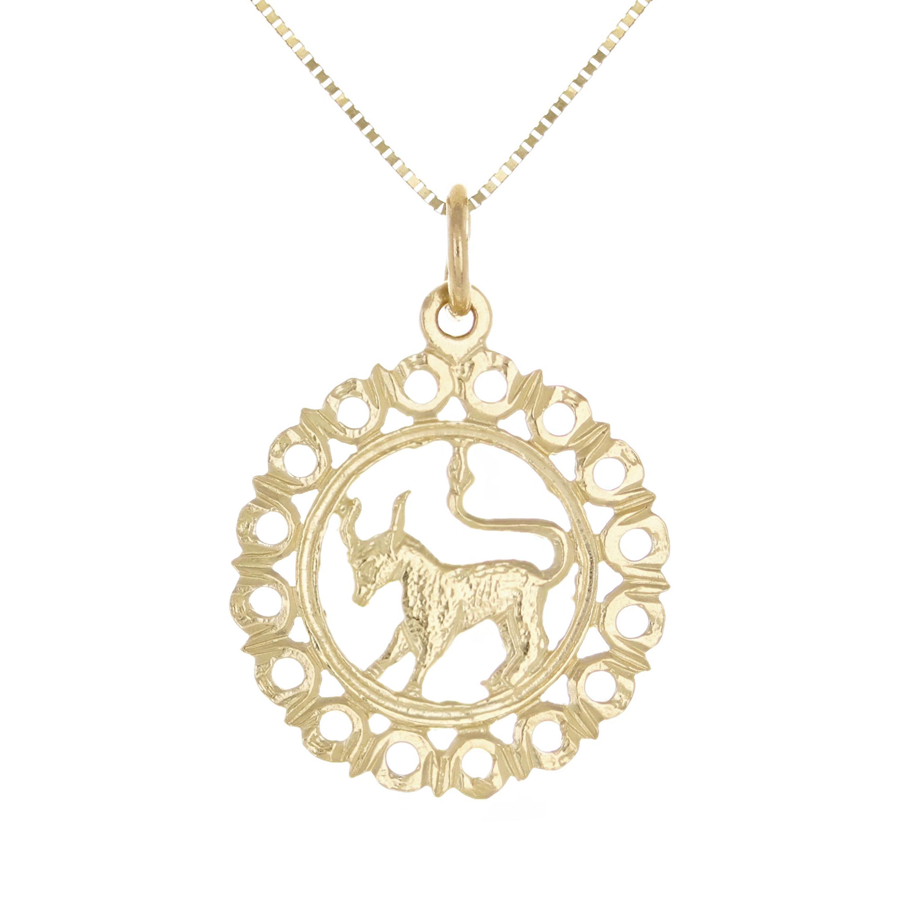 14k Yellow Gold Zodiac Sign Taurus Pendant Necklace 18" - Taurus,Yellow
