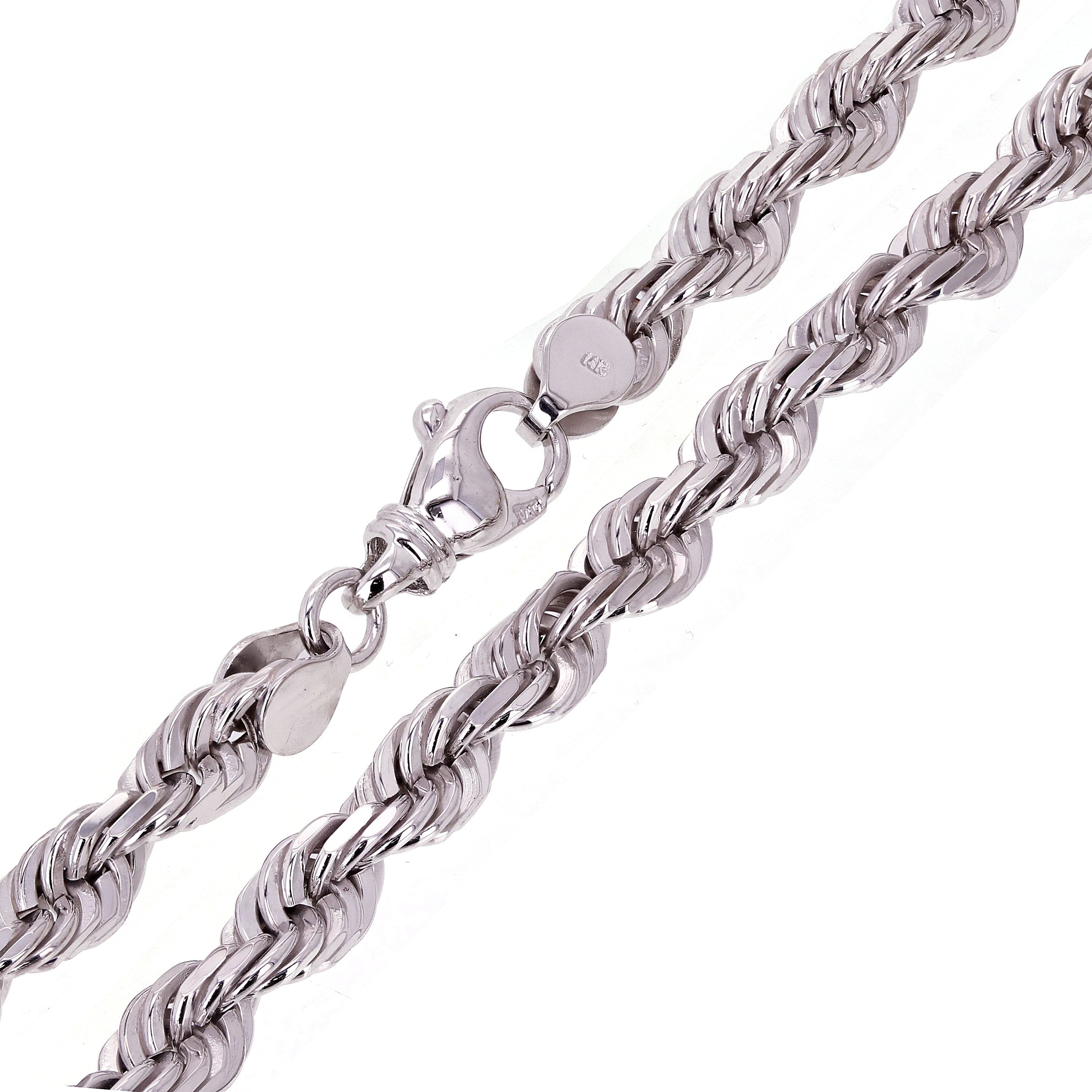 Men's 14k White Gold Solid Diamond Cut Rope Chain Necklace 22" 7mm 89.1 grams - White,22"