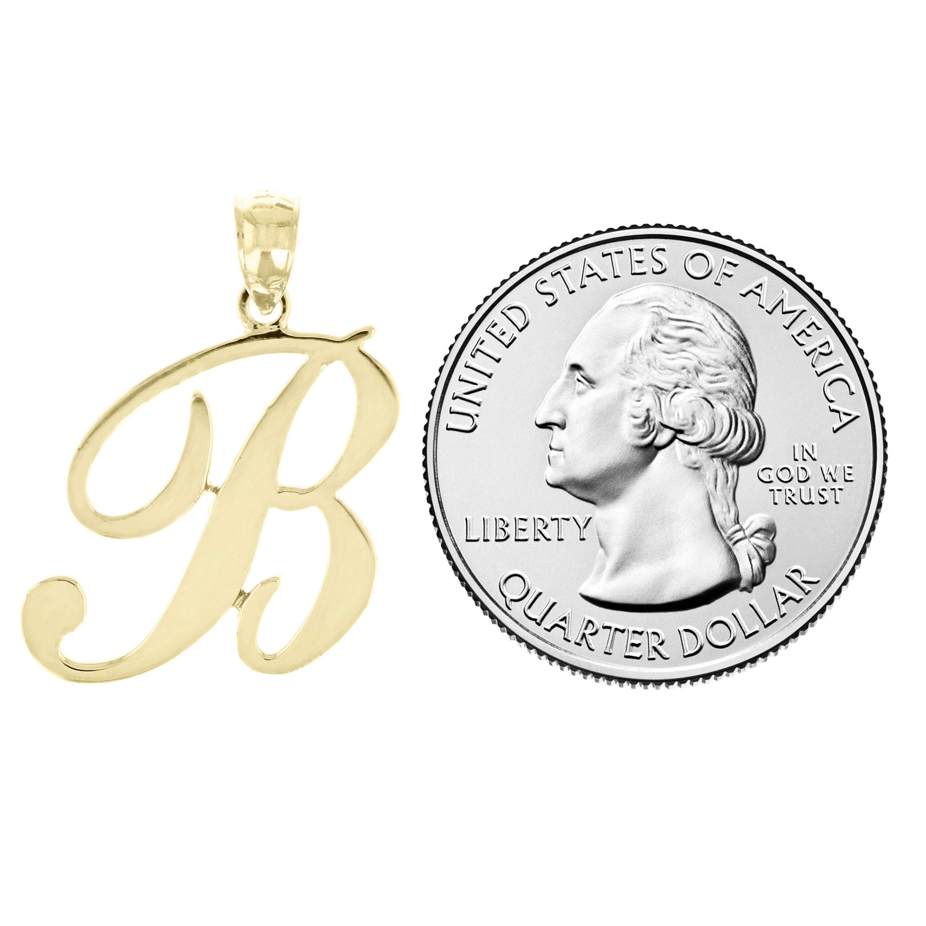 14k Yellow Gold Initial Letter B Alphabet Charm Pendant - Letter B,Yellow