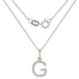 14k White Gold Diamond Initial Letter G Charm Pendant Necklace 18" - Letter G,White