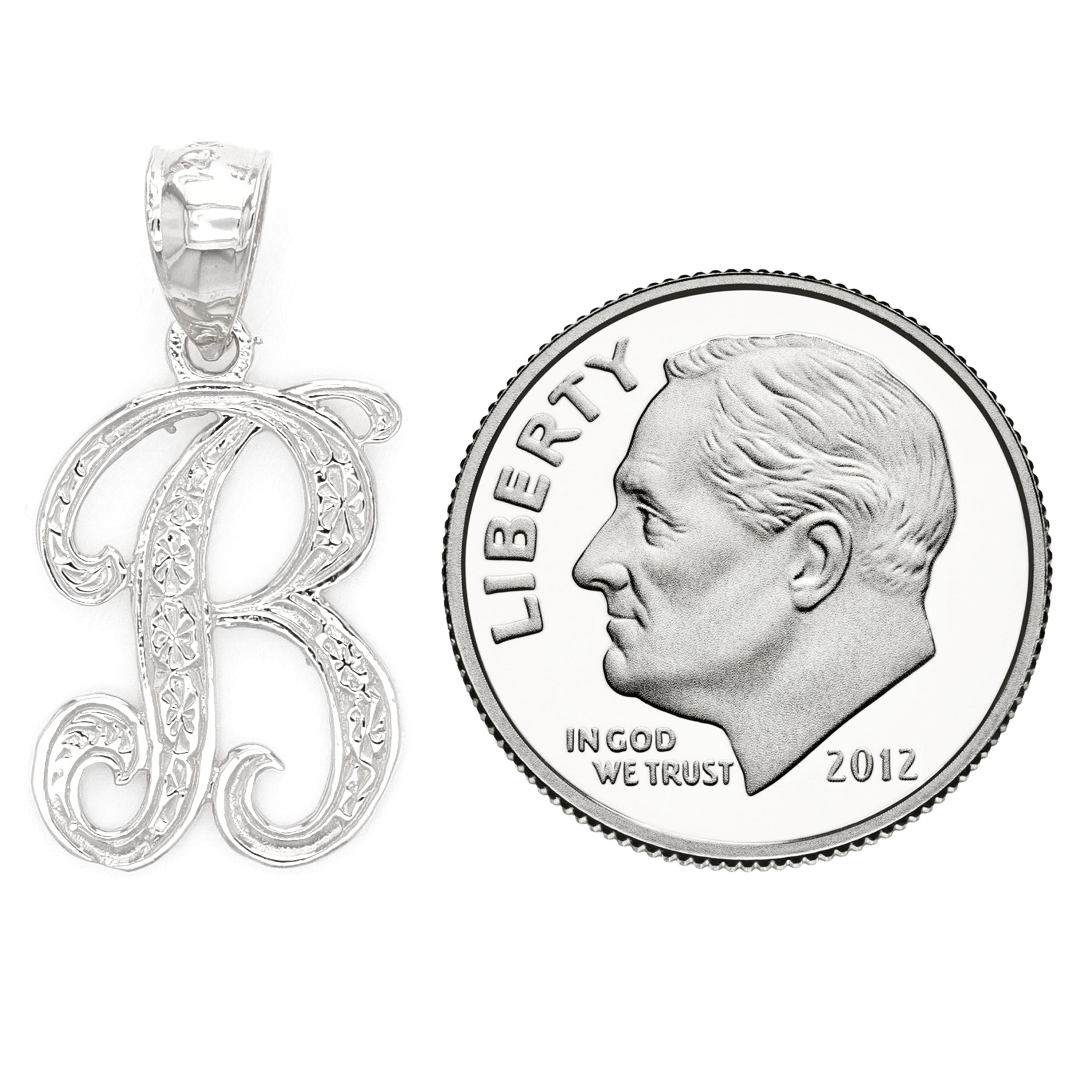 14k White Gold Initial Letter B Alphabet Charm Pendant - Letter B,White