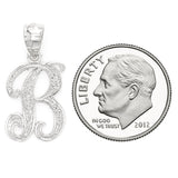14k White Gold Initial Letter B Alphabet Charm Pendant - Letter B,White