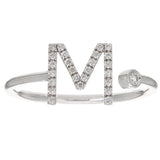 14k White Gold Diamond Initial Letter M Ring Size 6 - Letter M,White