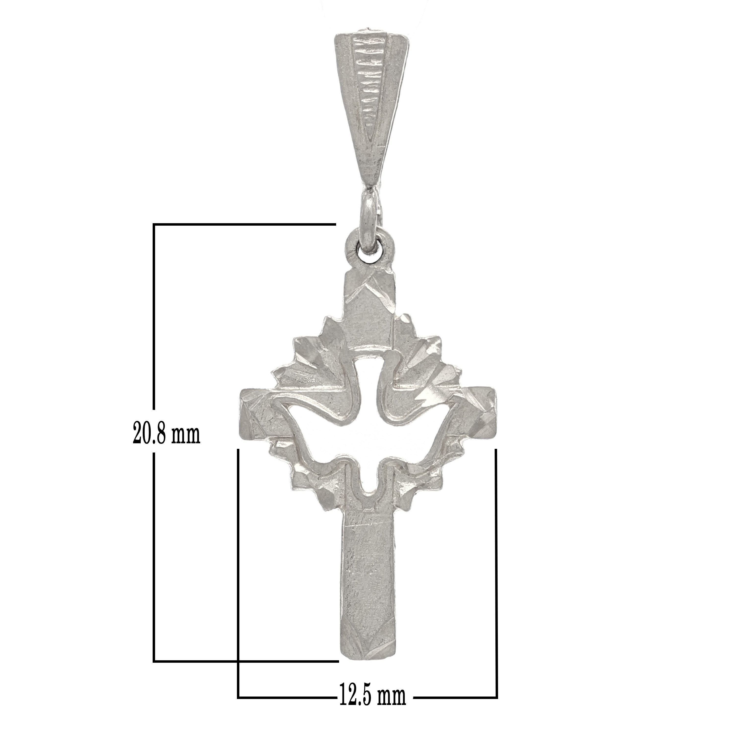 14k White Gold Dove Cross Charm Pendant 1.3" 1.5 grams