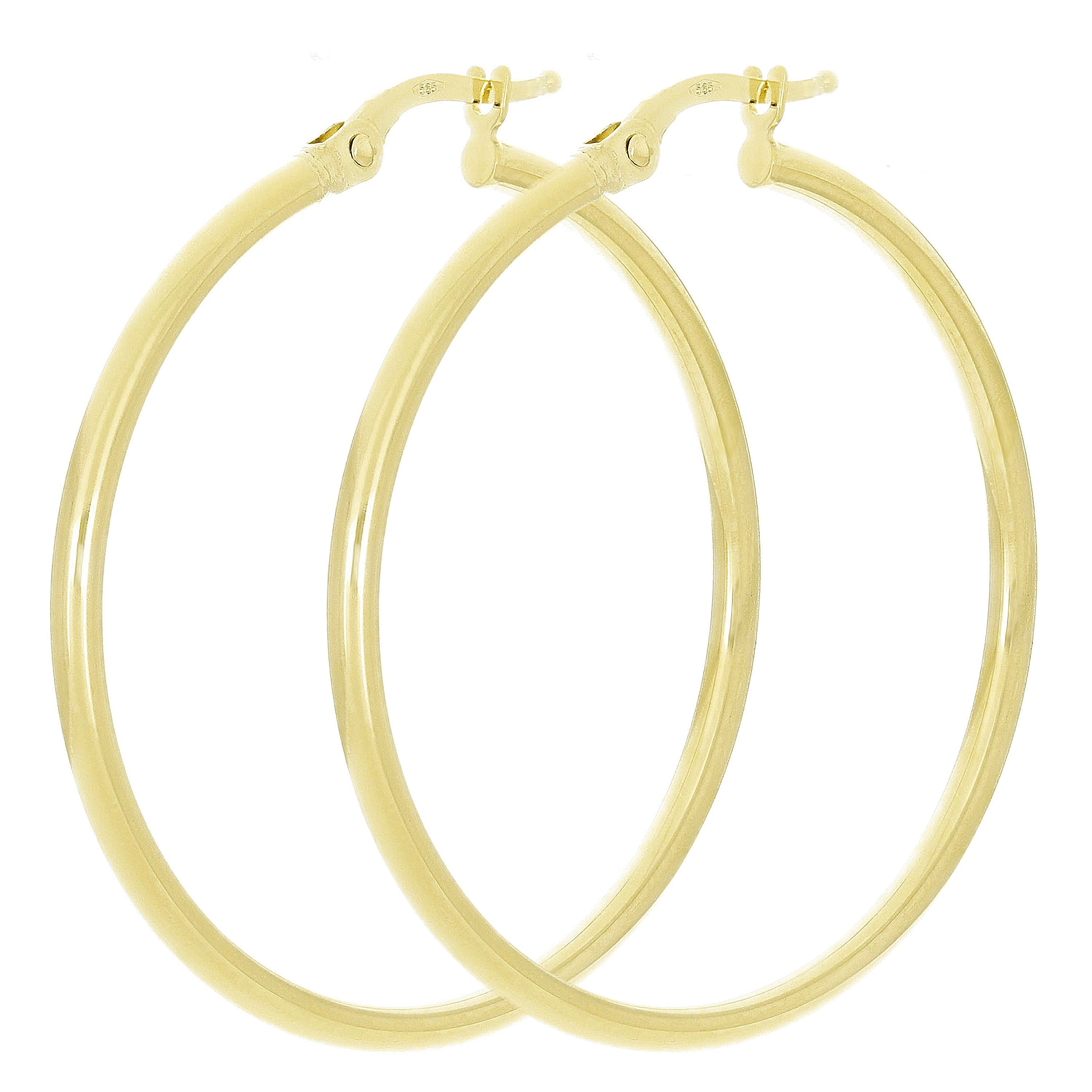 Italian 14k Yellow Gold Hollow High Polish Round Hoop Earrings 1.4" 1.5mm 1.3g