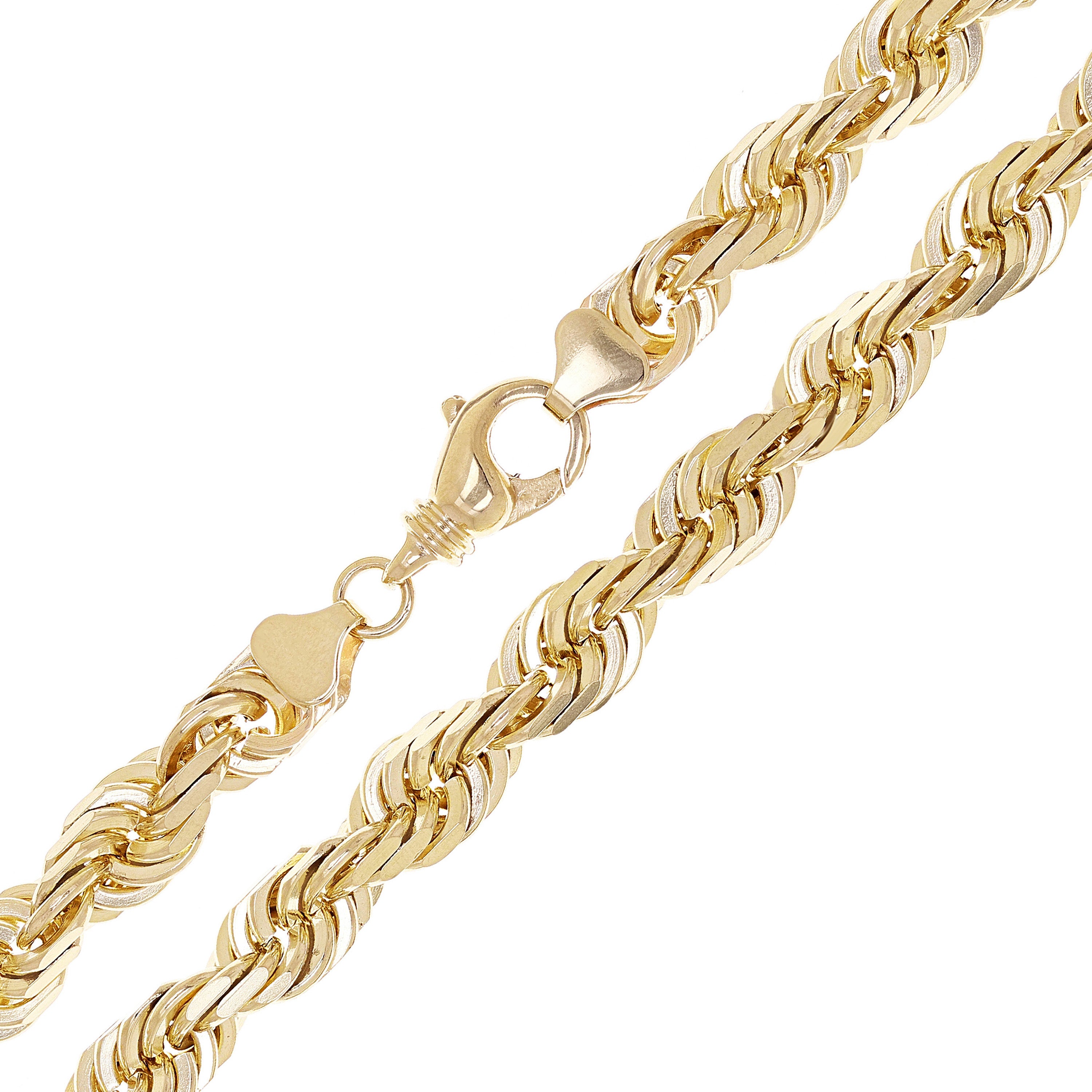 Men's Solid 10k Yellow Gold Diamond Cut Rope Chain Necklace 24" 12mm 238 grams - 24" 238 grams