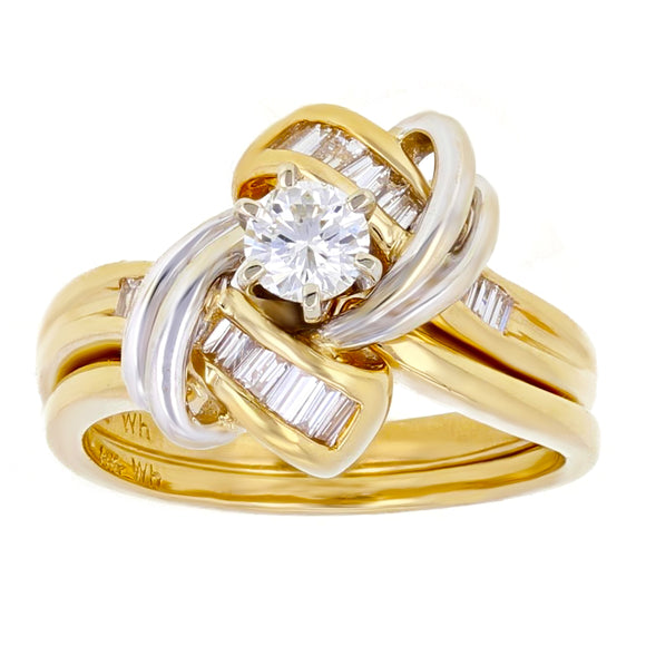 14k Yellow & White Gold 1ctw Diamond Love Knot Engagement & Wedding Ring Set