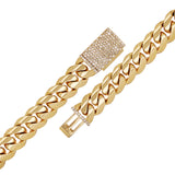 14k Yellow Gold Miami Cuban Chain Bracelet with Diamonds Box Clasp 9" 10mm 68.6g - 10mm 9" 68.6 grams