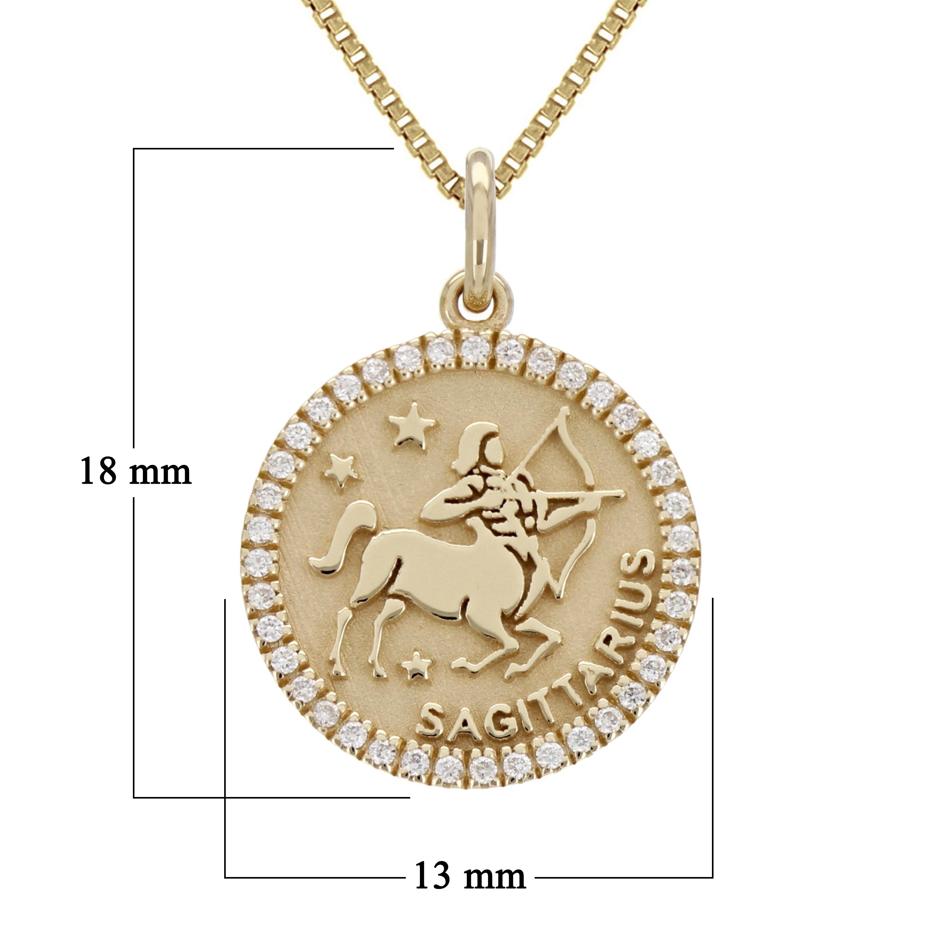 14k Yellow Gold Diamond Zodiac Sign Sagittarius Pendant Necklace 18" - Sagittarius,Yellow