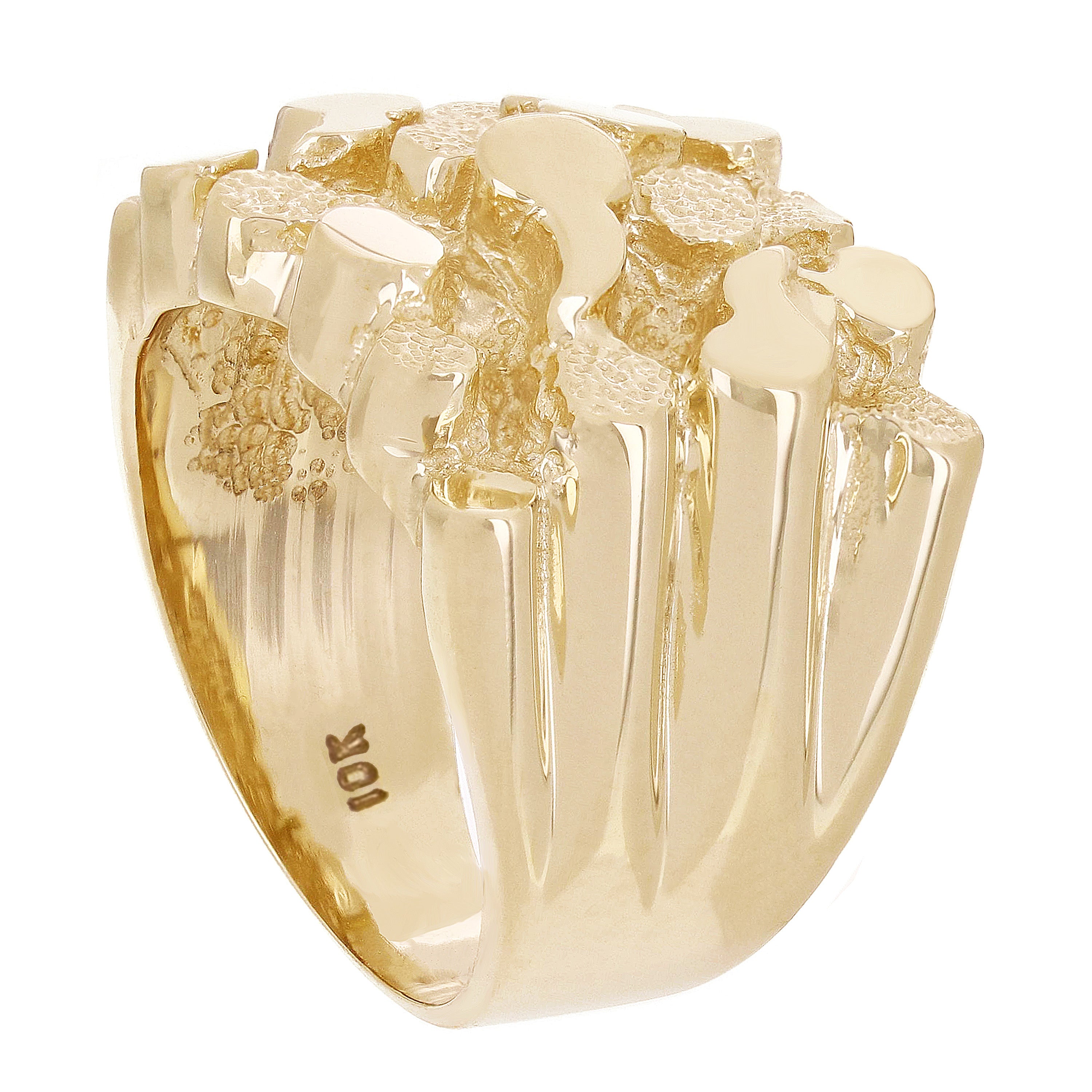 Men's 10k Yellow Gold Solid Square Nugget Ring 17.8mm Size 7 - 12