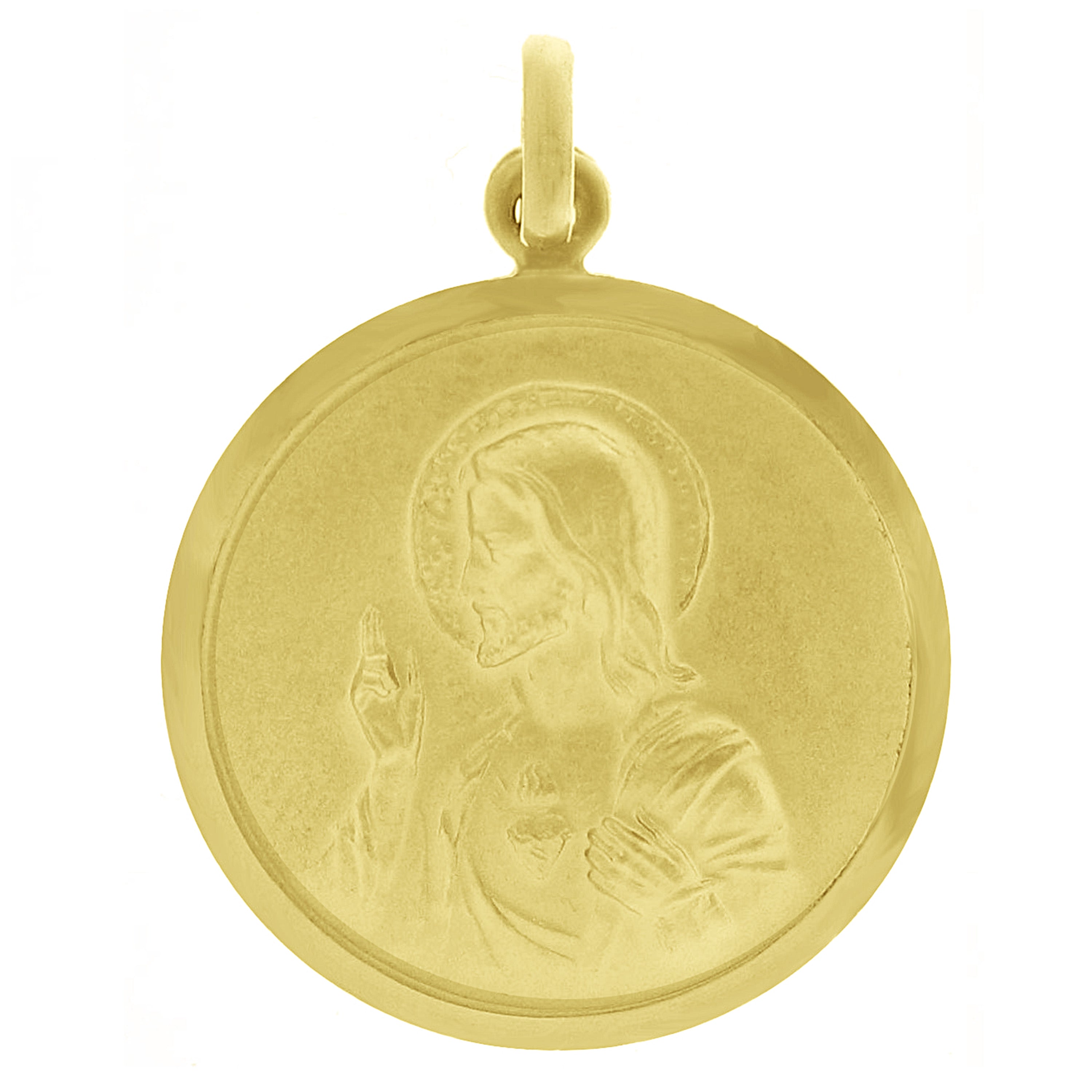 Italian 14k Yellow Gold Reversible Guadalupe & Sacred Heart of Jesus Medal Pendant
