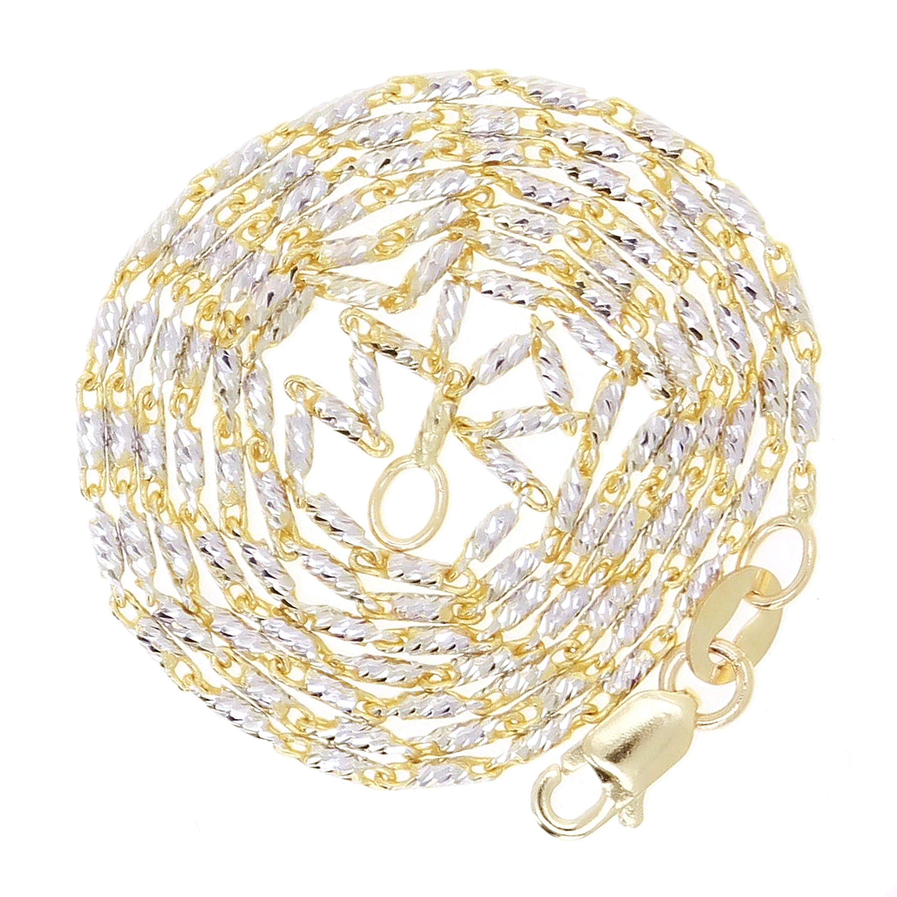 Italian 14k Two-Tone Solid Diamond Cut Raso Chain Necklace  16" 3.2 grams 1mm - 16" 3.2 grams