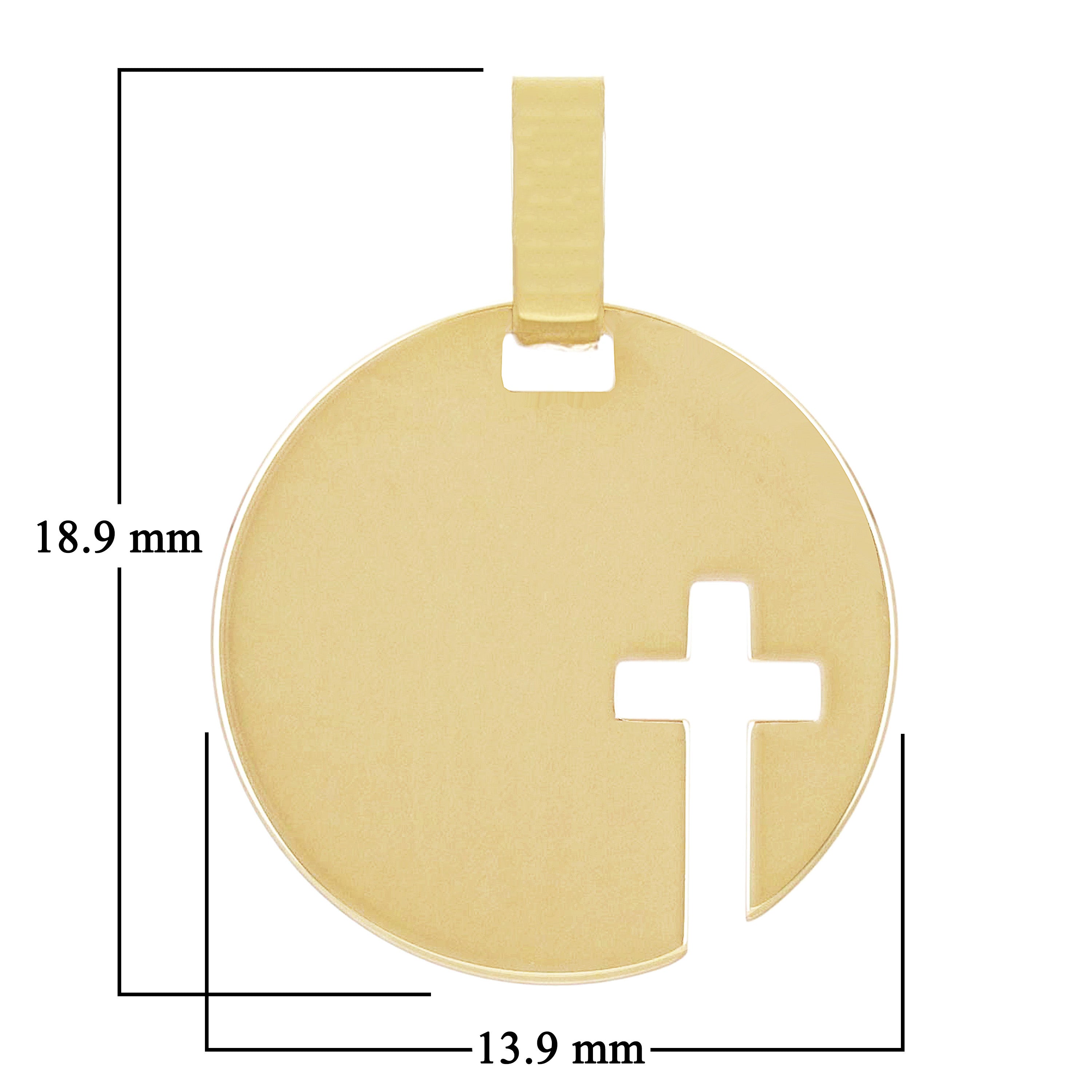 Italian 14k Yellow Gold Cross Cut Out Disc Religious Charm Pendant 0.7 grams - Medium