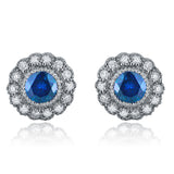 14k White Gold 0.76ctw Blue & White Diamond Round Cluster Stud Earrings - Blue and White
