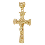 14k Yellow Gold Nugget Design Jesus Crucifix Cross Charm Pendant 1.8" 3.8 grams