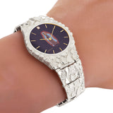 925 Sterling Silver Nugget Link Band Geneve Guadalupe Diamond Watch 8-8.5" 48 grams - 8" 48 grams