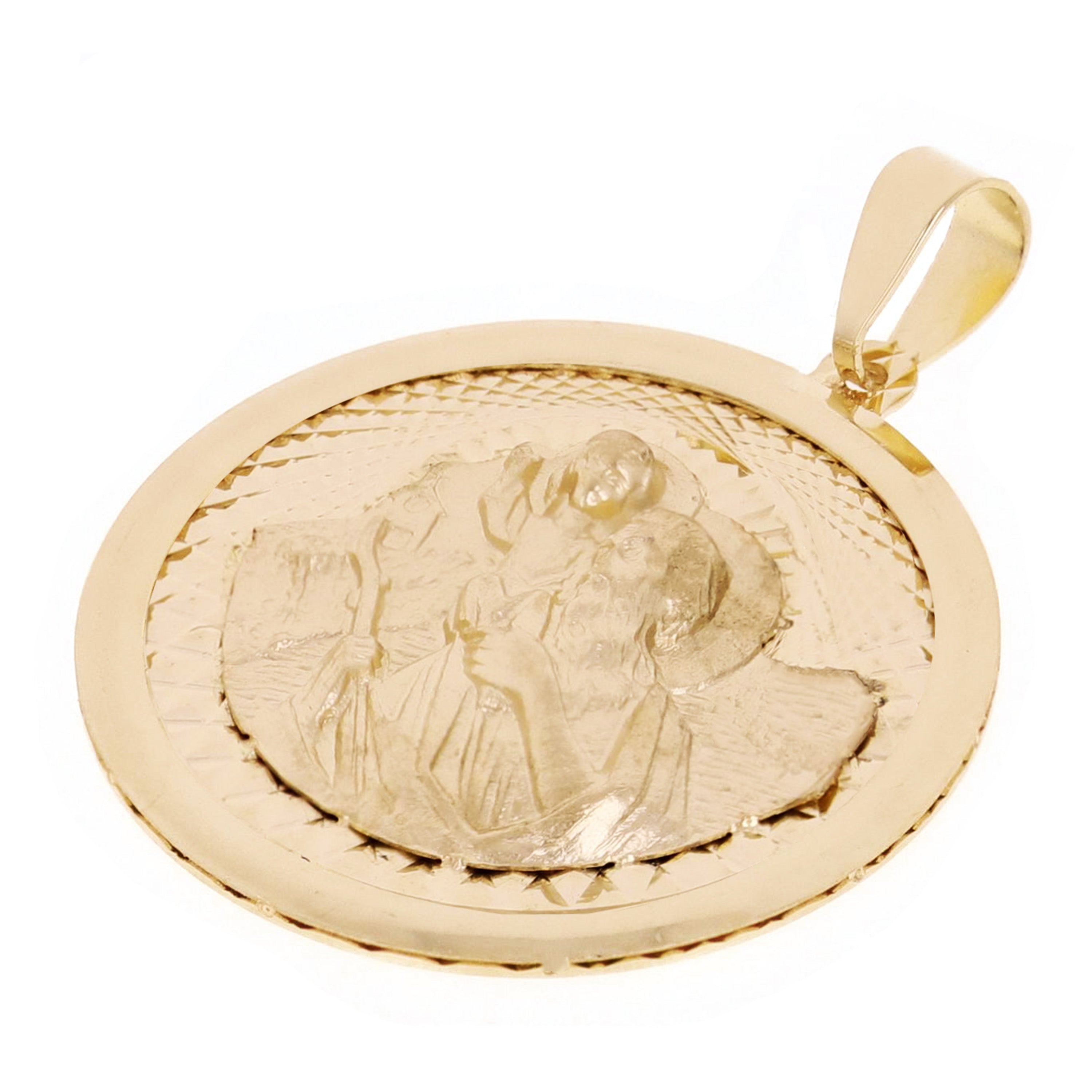 Italian 14k Yellow Gold Saint Cristobal Medal Charm Pendant 1.1" 2.5 grams - 2.5 grams