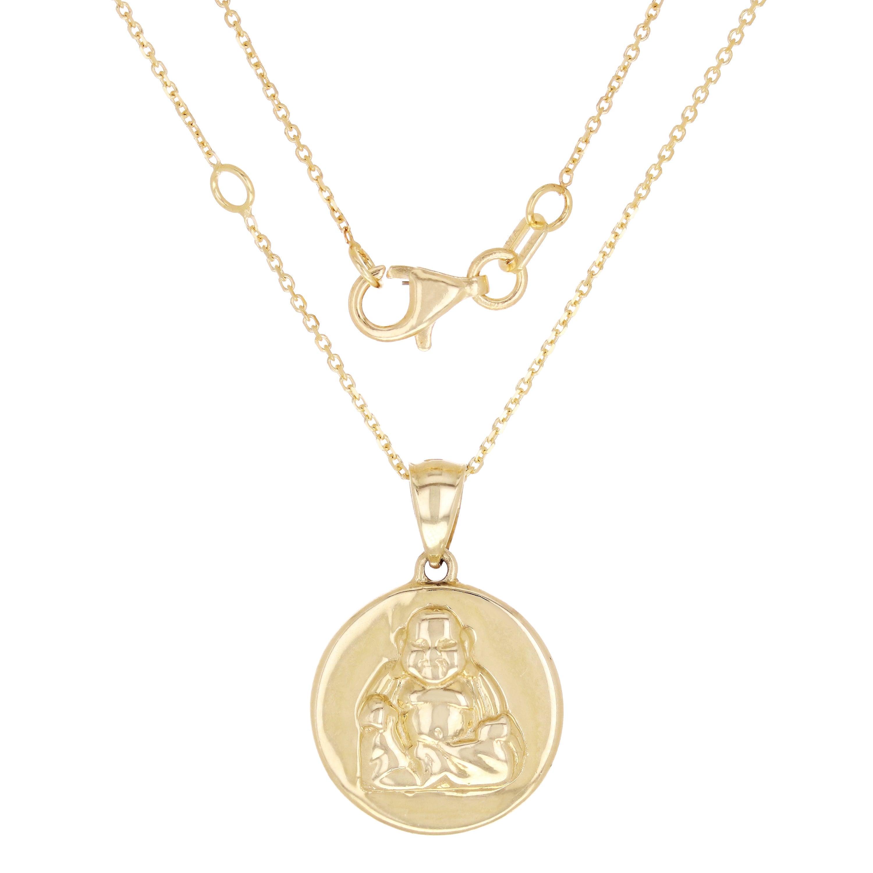 14k Yellow Gold Buddha Medal Necklace 18" 4.6 grams - Yellow