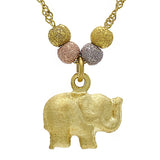 14k Tri Color Gold Ball Beads Elephant Charm Singapore Chain Necklace 17" - Elephant Satin Finish