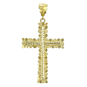 14k Yellow Gold Diamond Cut Nugget Cross Pendant Religious Charm 3.28" 15 grams - Yellow