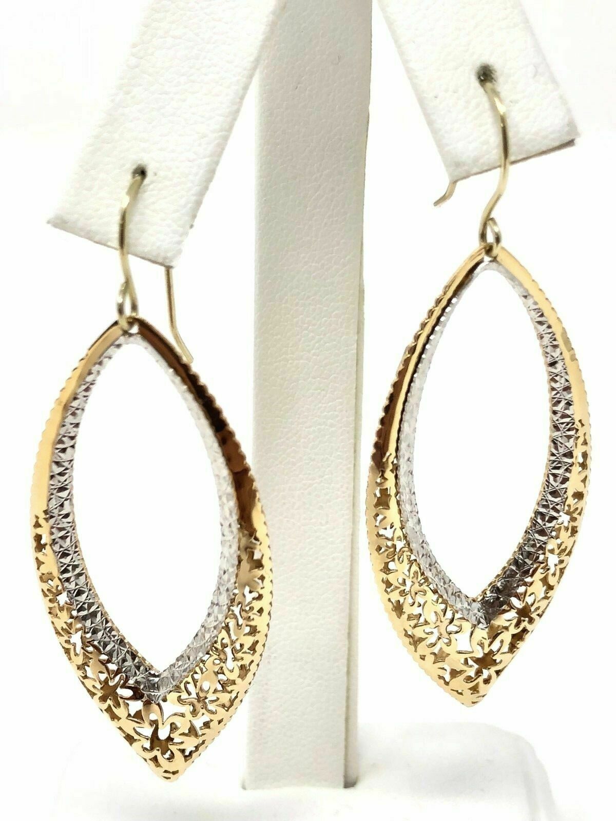 Italian 14k Gold Lightweight Flower Filigree Drop Dangle Earrings 2.25" 5.2g