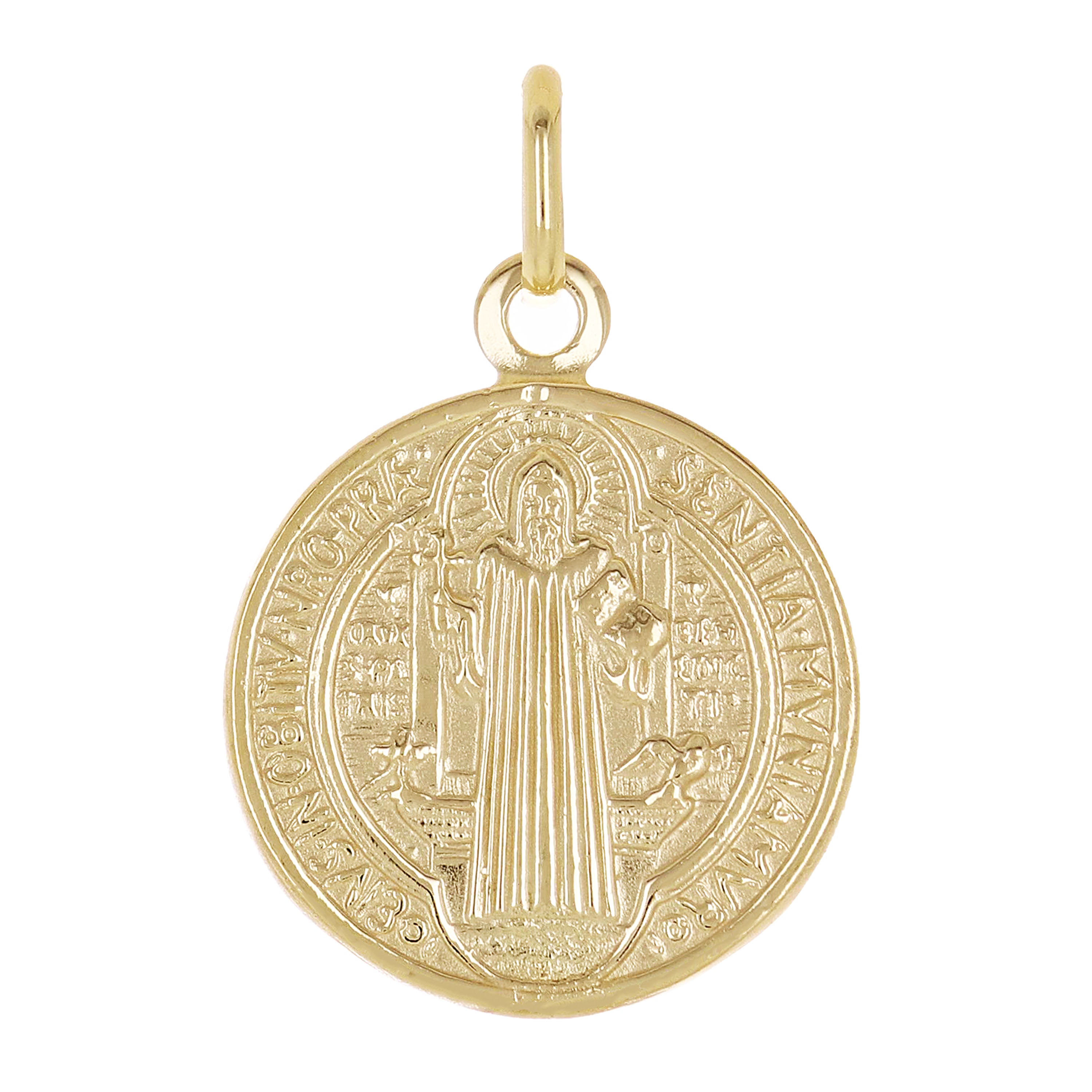 14k Yellow Gold Round Saint Benedict Medal Charm Pendant 1" 2.9 grams