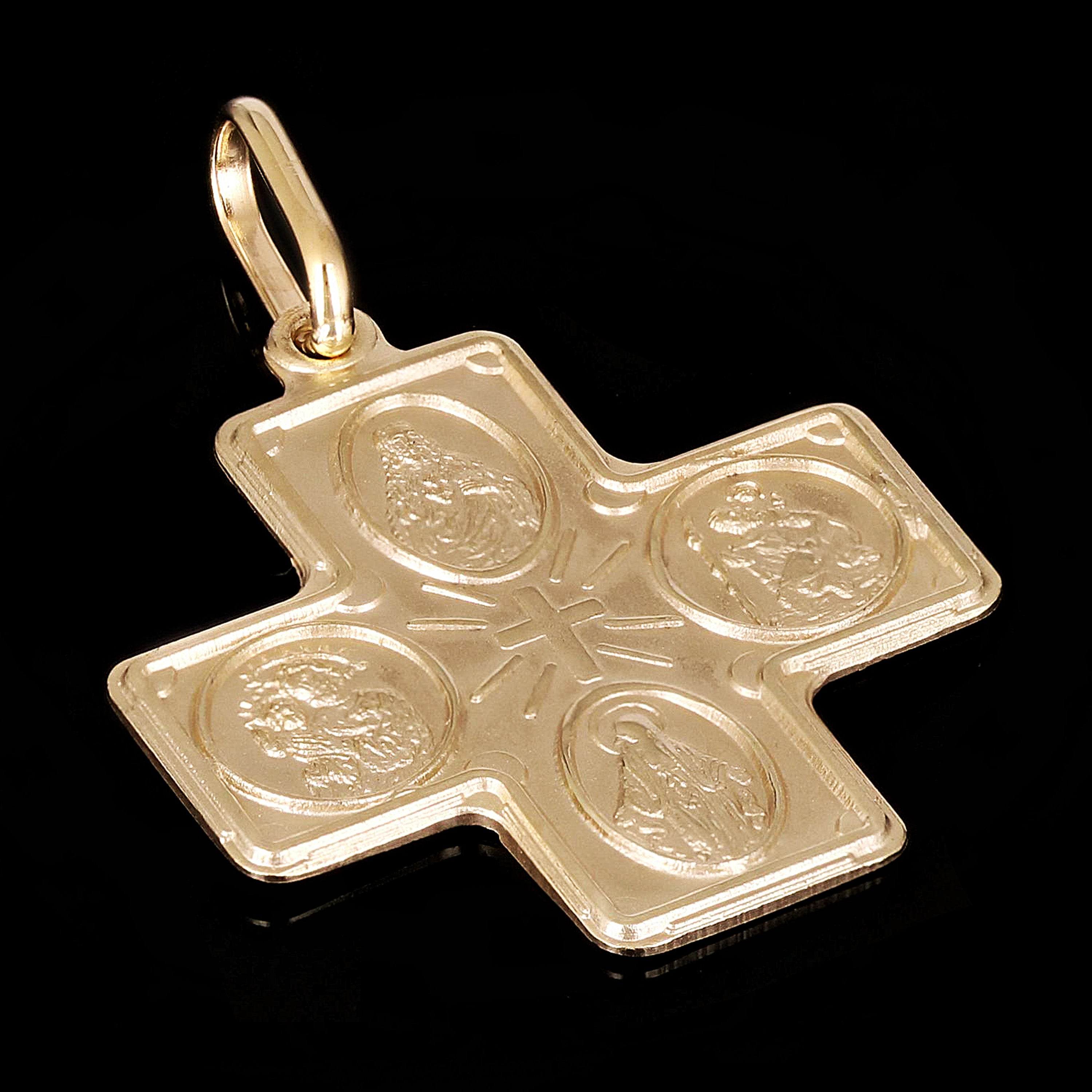 Italian 14k Yellow Gold Holy Spirit 4-Way Cross Medal Pendant 1.3" 2.8 grams