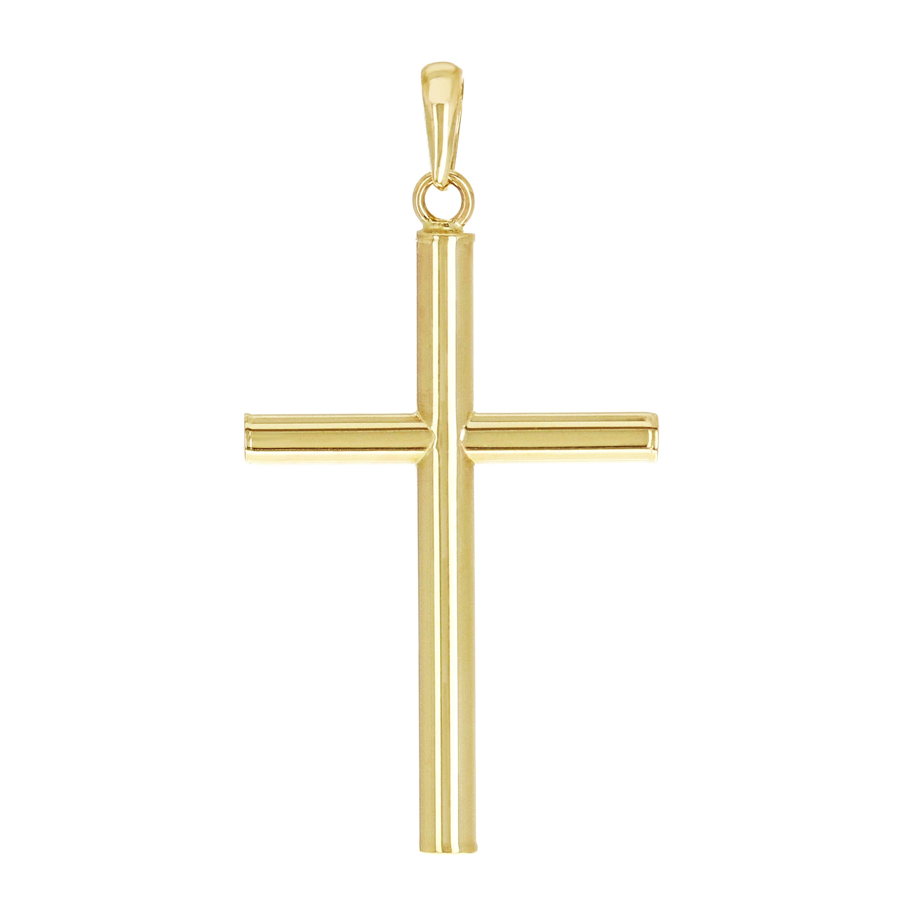 Italian 14k Yellow Gold Hollow High Polish Plain Cross Charm Pendant 1.3" 0.8g