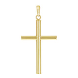 Italian 14k Yellow Gold Hollow High Polish Plain Cross Charm Pendant 1.3" 0.8g
