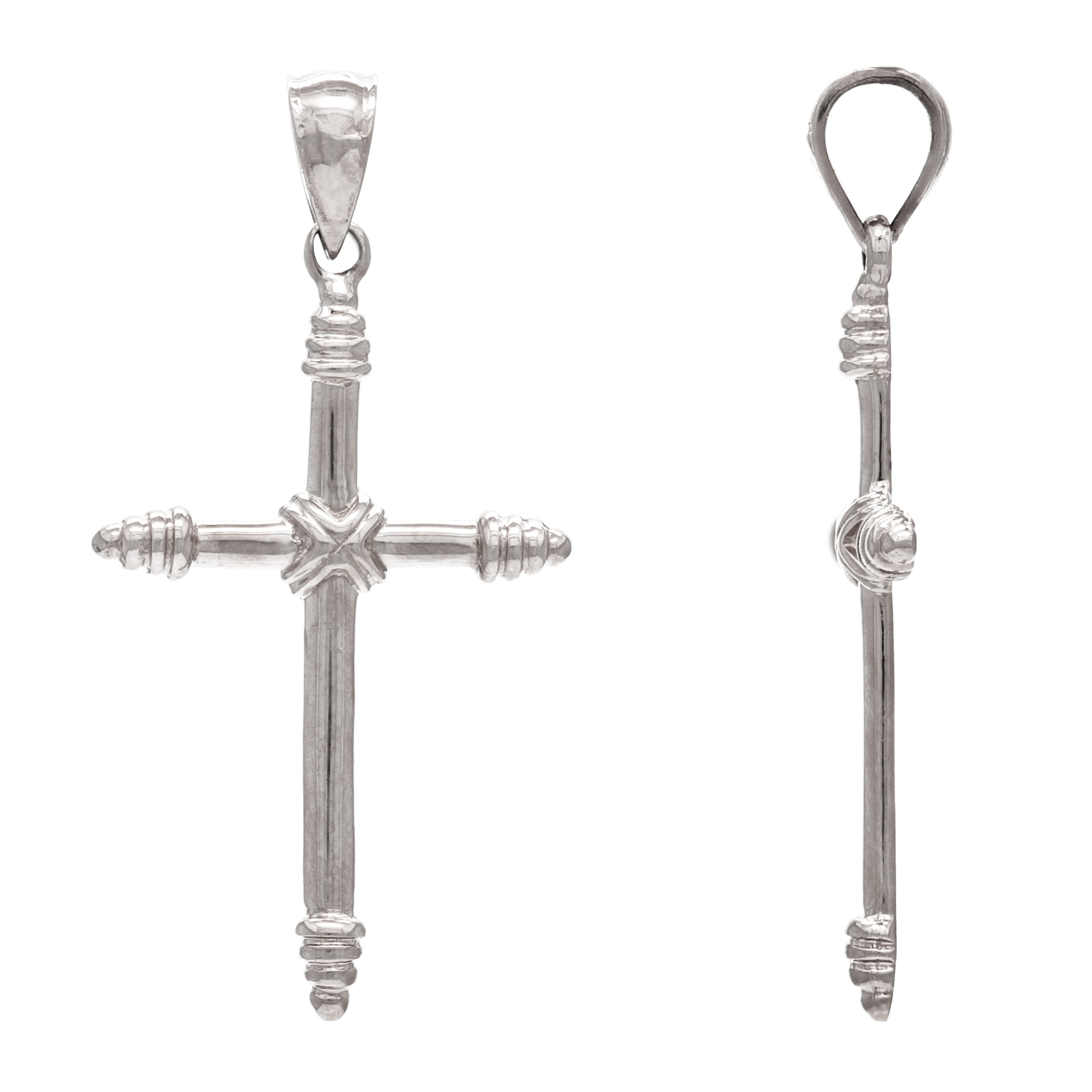 14k White Gold Cross Religious Charm Pendant 1.9 grams - White