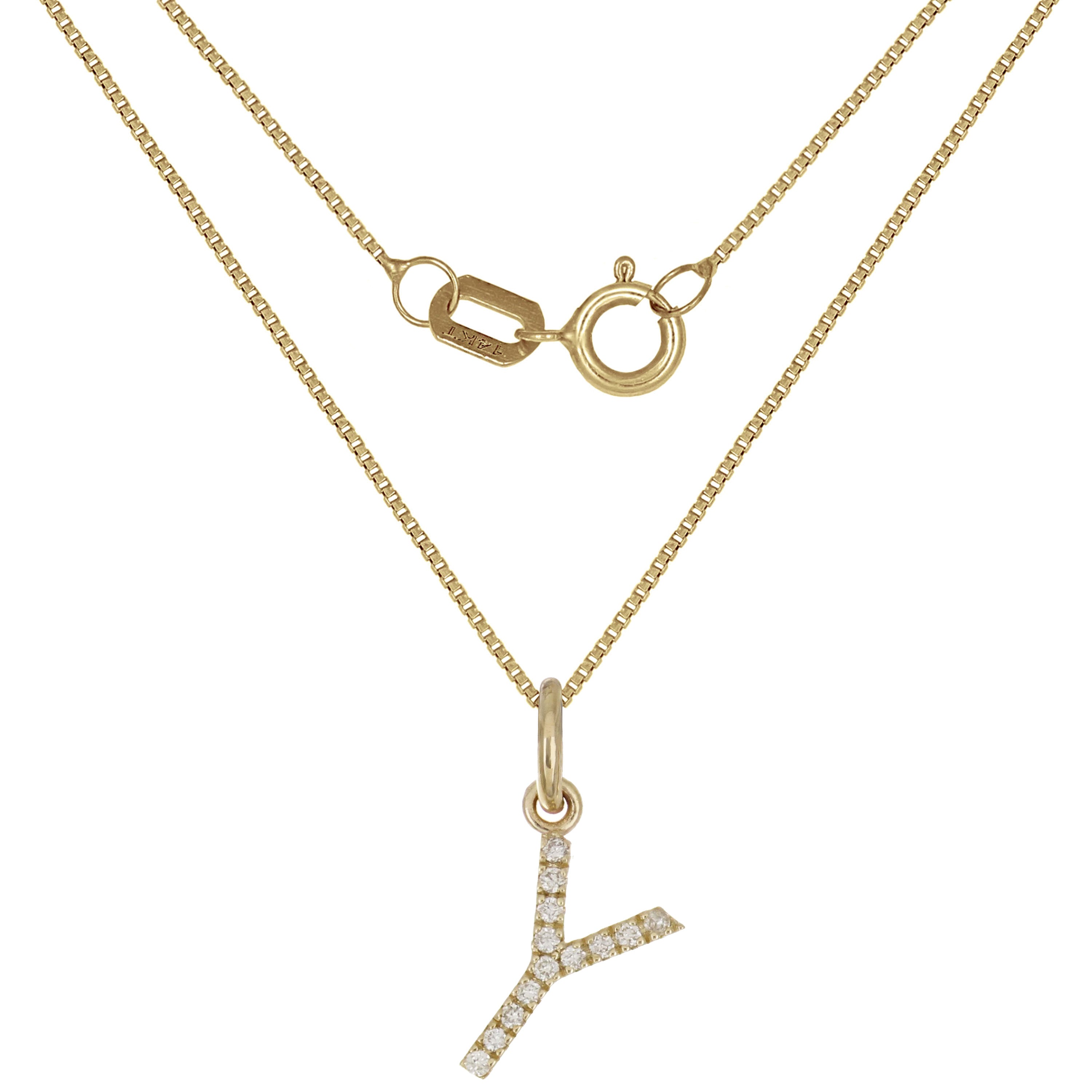 14k Yellow Gold Diamond Initial Letter Y Charm Pendant Necklace 18" - Letter Y,Yellow