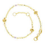 Italian 14k Two-Tone Gold Heart Charm Station Bracelet 7" 5.5mm 2.3 grams