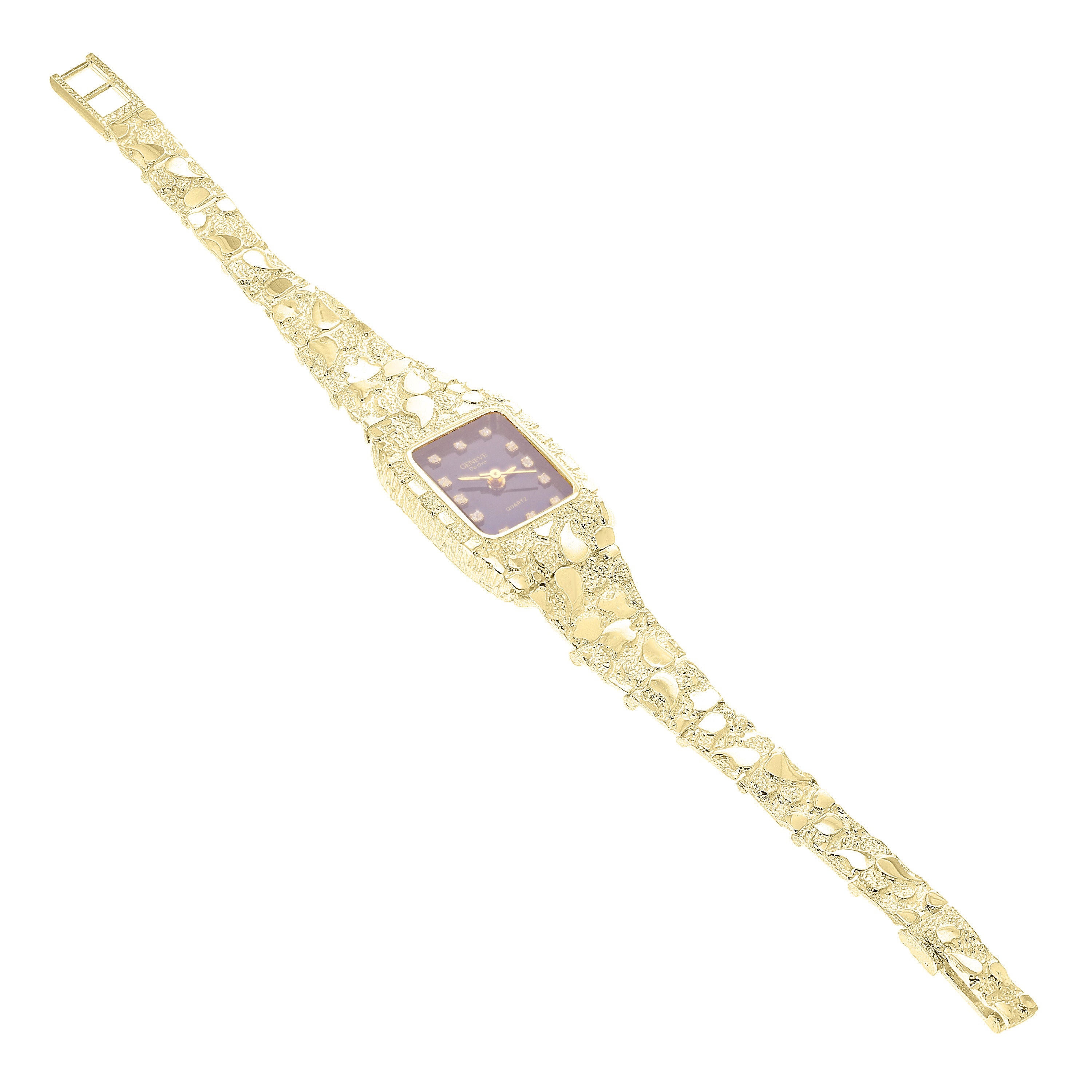 Women's 14k Yellow Gold Nugget Band Wrist Watch Geneve with Diamonds 8-8.5" 33g
