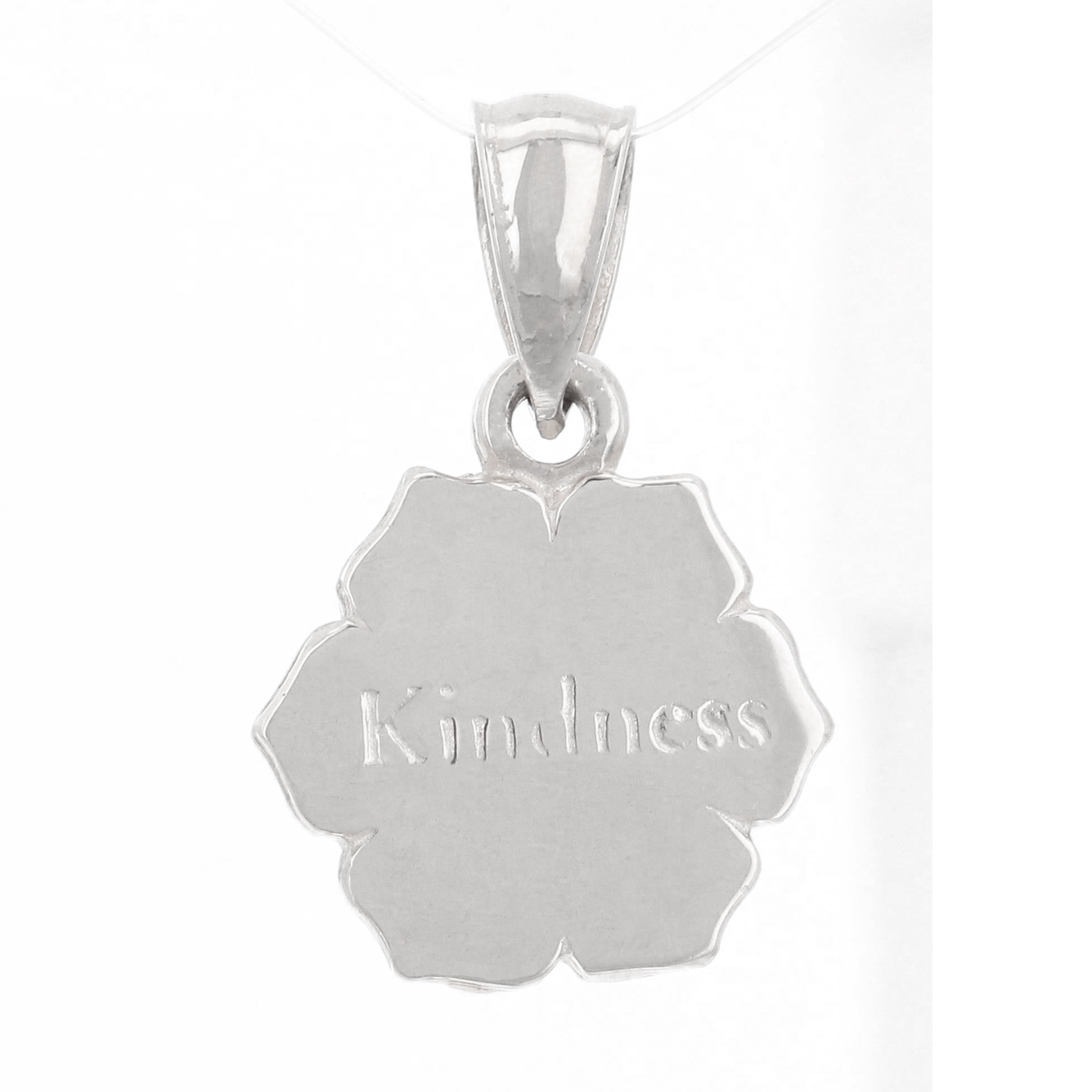 14k White Gold Word Kindness Flower Charm Pendant 2 grams - White