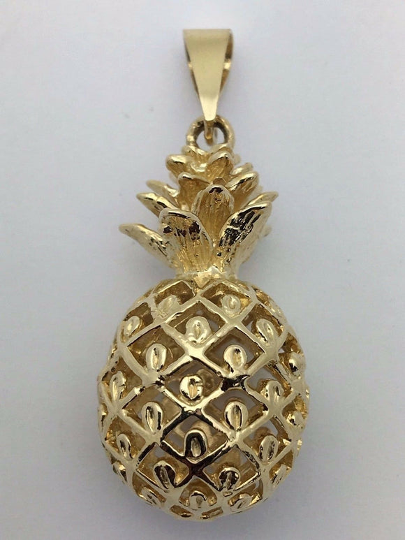 14k Yellow Gold 3D Hawaiian Fruit Pineapple Charm Pendant 8.5 grams Large - Yellow