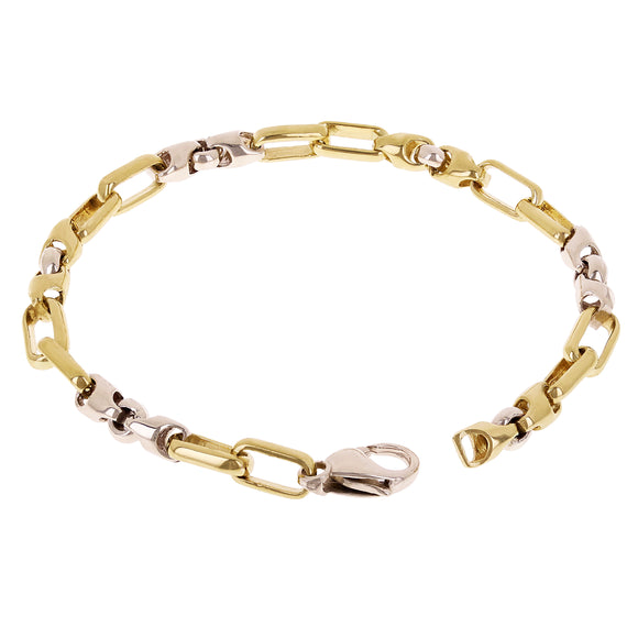 10k Two Tone Gold Solid Handmade Fashion Link Bracelet 7