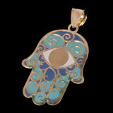 Italian 14k Yellow Gold Blue Enamel Hamsa Hand Charm Pendant 29mmx16.8mm 0.8g - Large