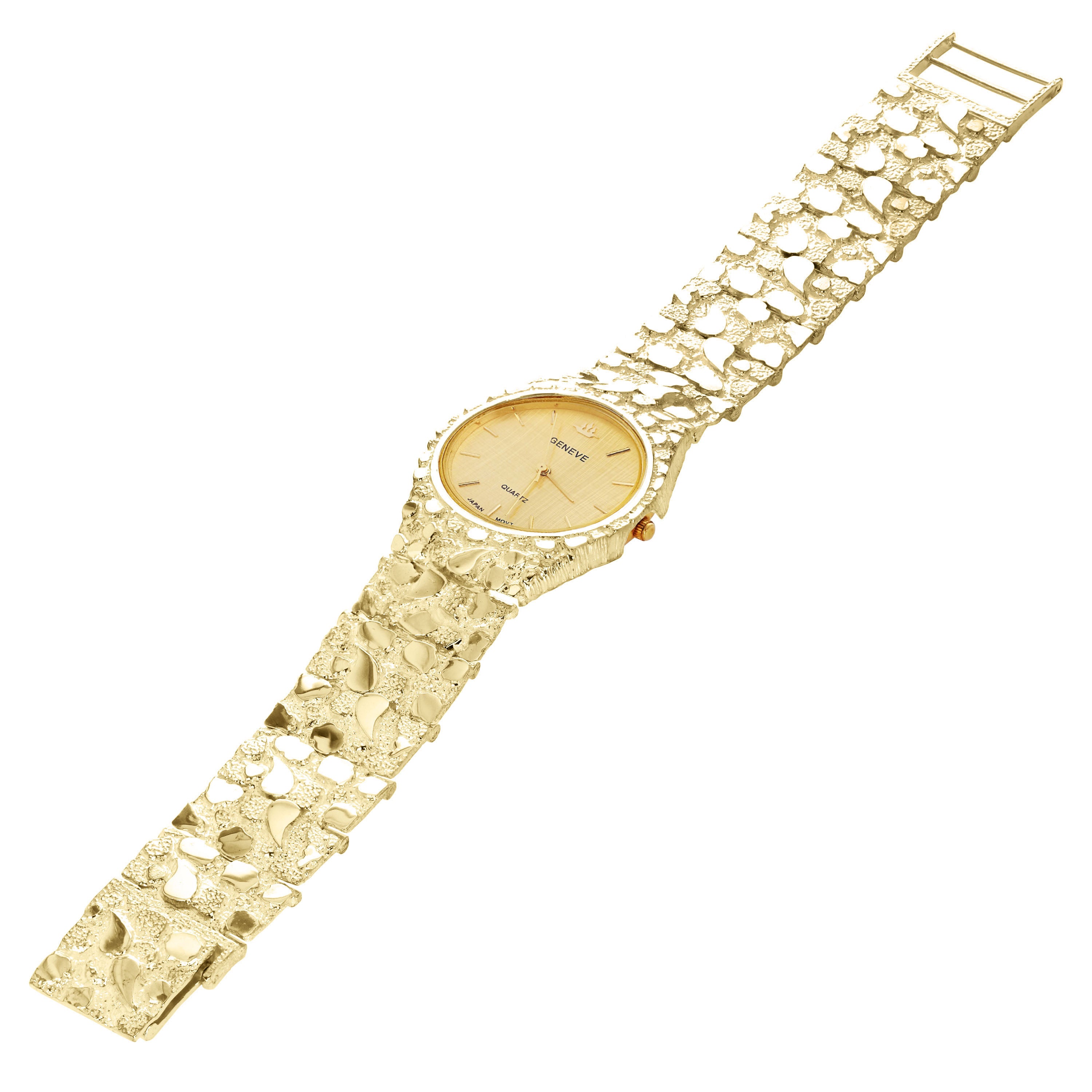 10k Yellow Gold Nugget Link Geneve Wrist Watch Straight Band Adj.7-7.5" 62.3gram - 7.5" 62.3 grams