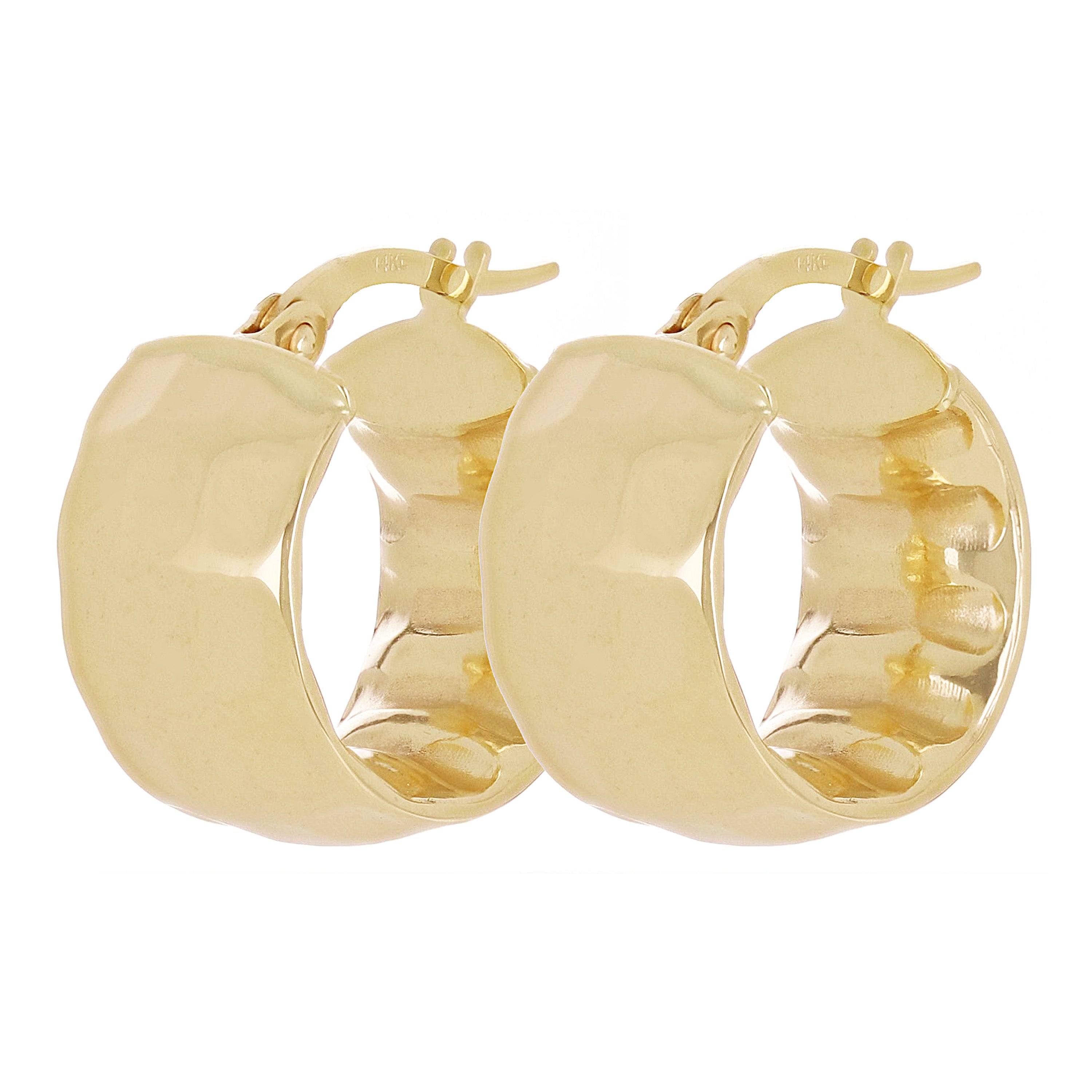 Italian 14k Yellow Gold Hollow Hammered Hoop Earrings 18mm x 8.8mm 3.4 grams