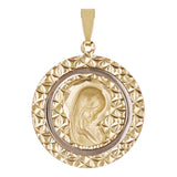 Italian 14k Yellow & White Gold Round 3D Girl Praying Charm Pendant 1" 1.6 grams - Small