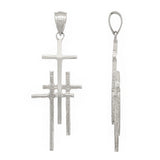 14k White Gold Solid Religious Calvary 3 Cross Charm Pendant 1.48" 2.1 grams - White