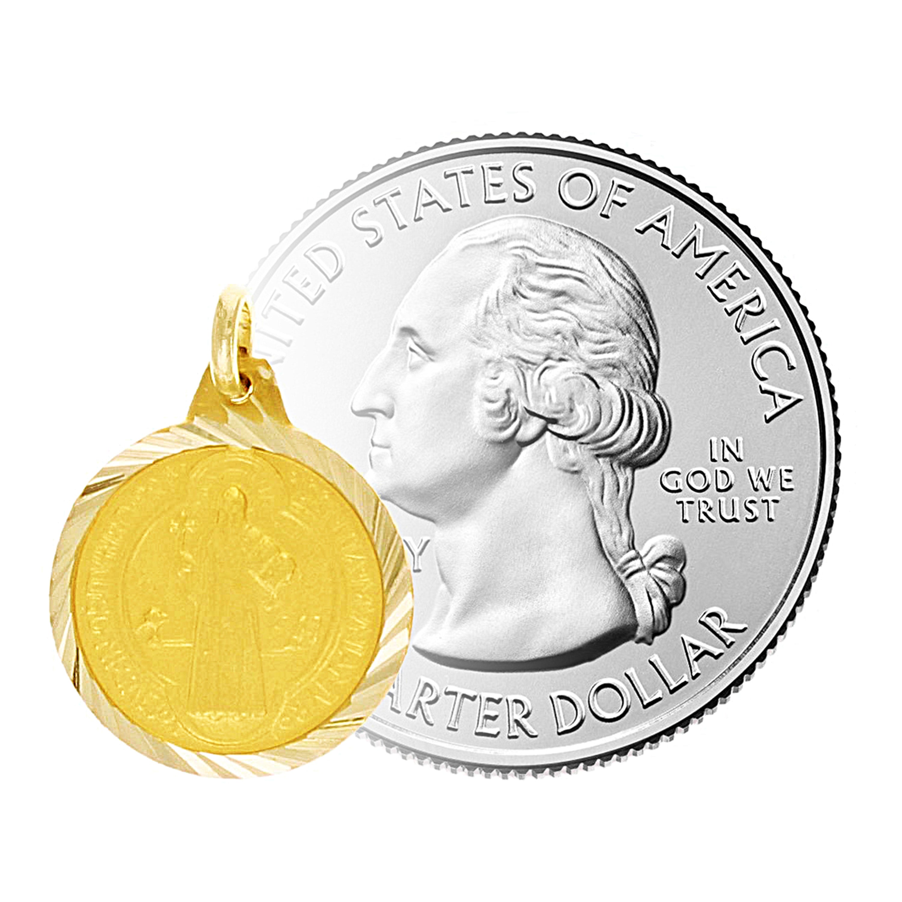 Italian 14k Yellow Gold Saint Benedict Medal Charm Pendant 20mmx14.mm 1.6 grams