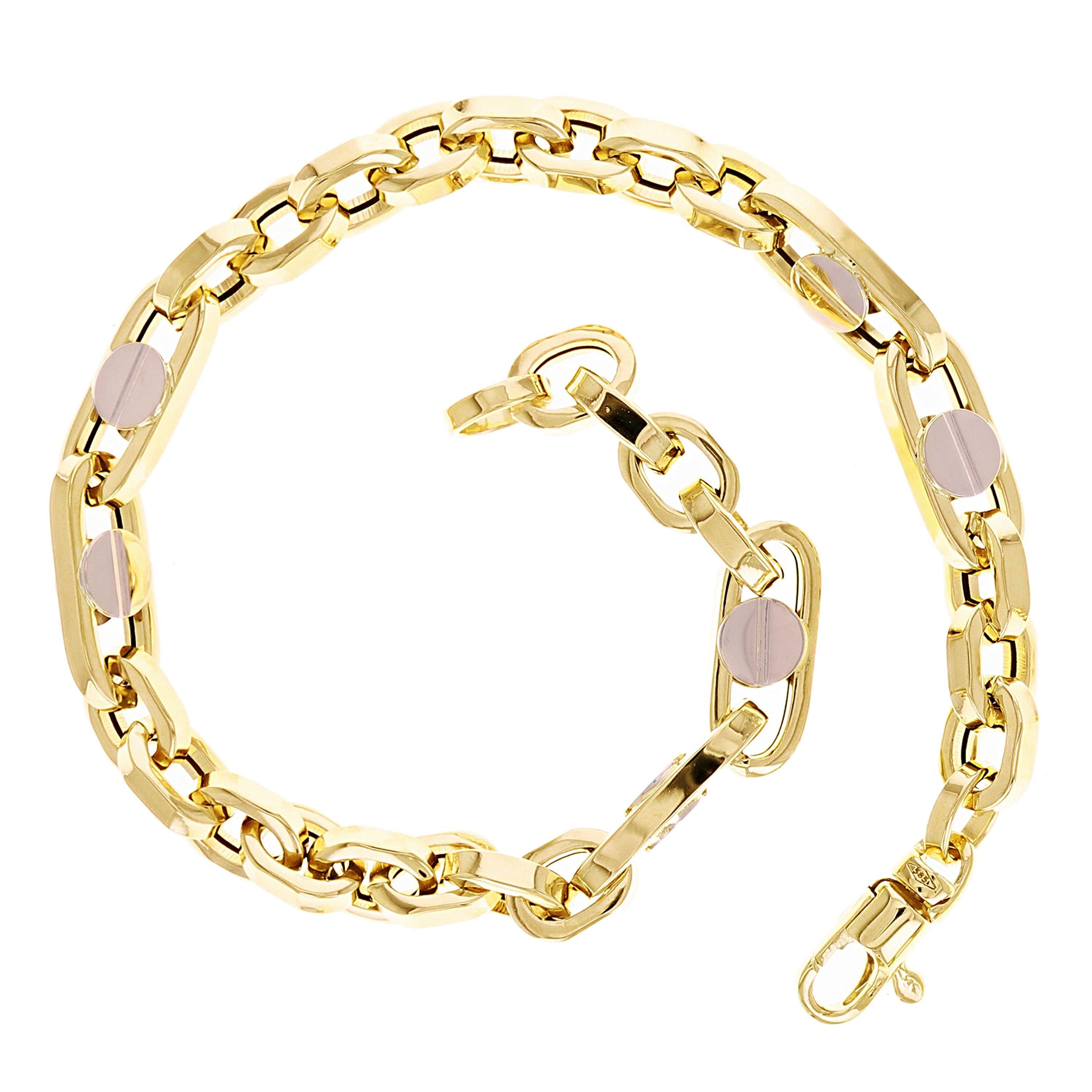 Italian 14k Yellow & White Hollow Oval Link Bracelet 8" 6mm 9.7 grams