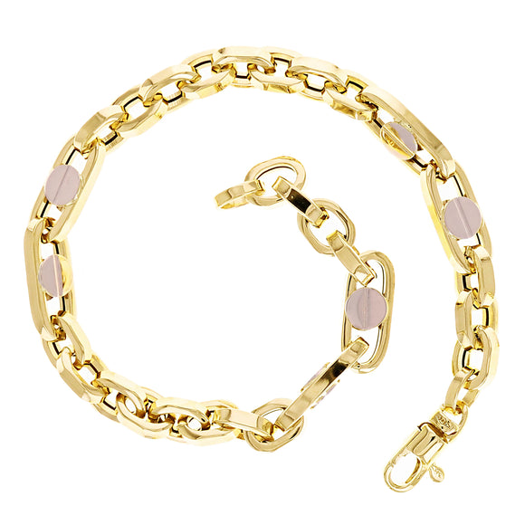 Italian 14k Yellow & White Hollow Oval Link Bracelet 8