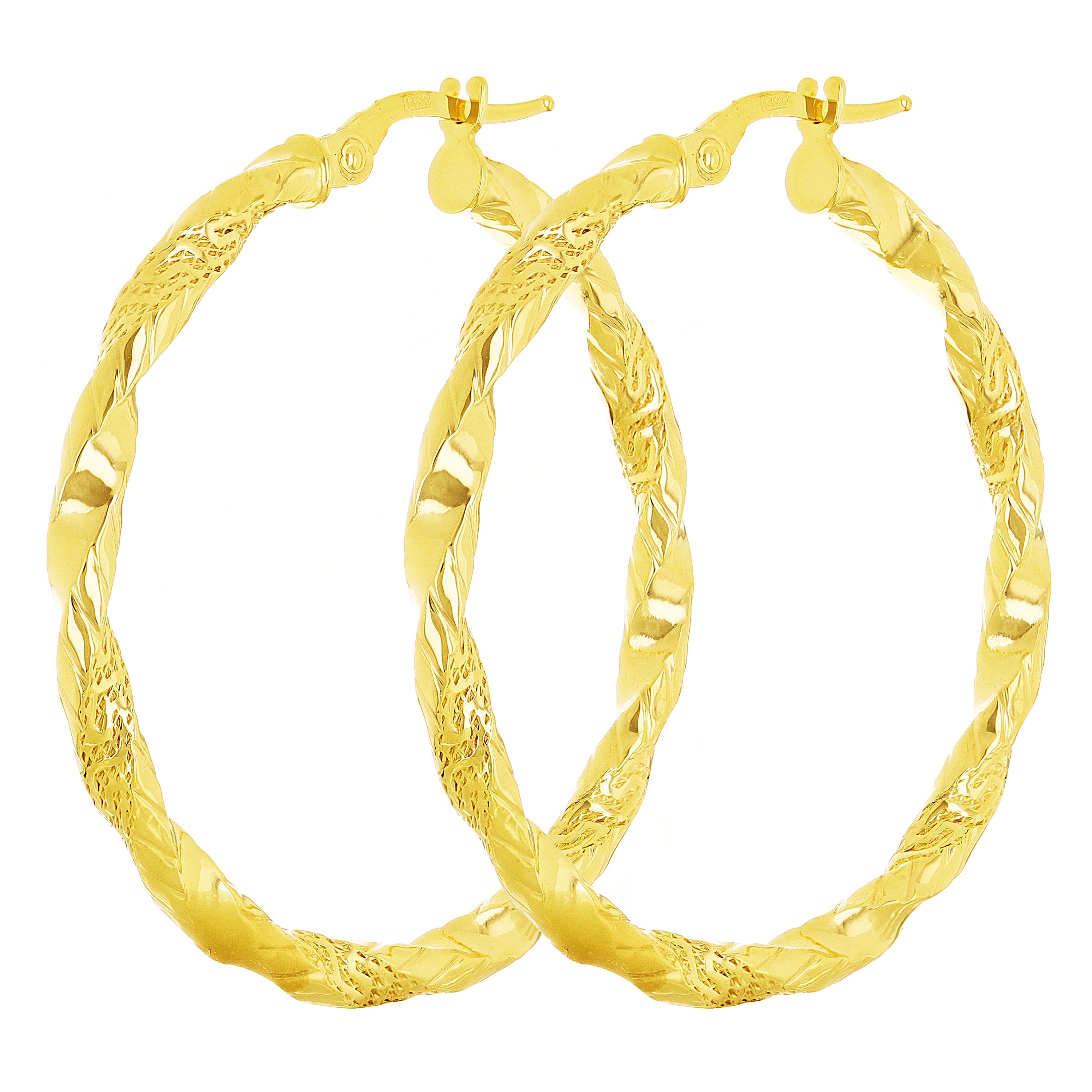 Italian 14k Yellow Gold Diamond Cut Twisted Hoop Earrings 1.5" 2.8mm 2.9 grams