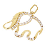 Italian 14k Yellow Gold Cut-Out Elephant Charm Pendant with Cubic Zirconia 1gram