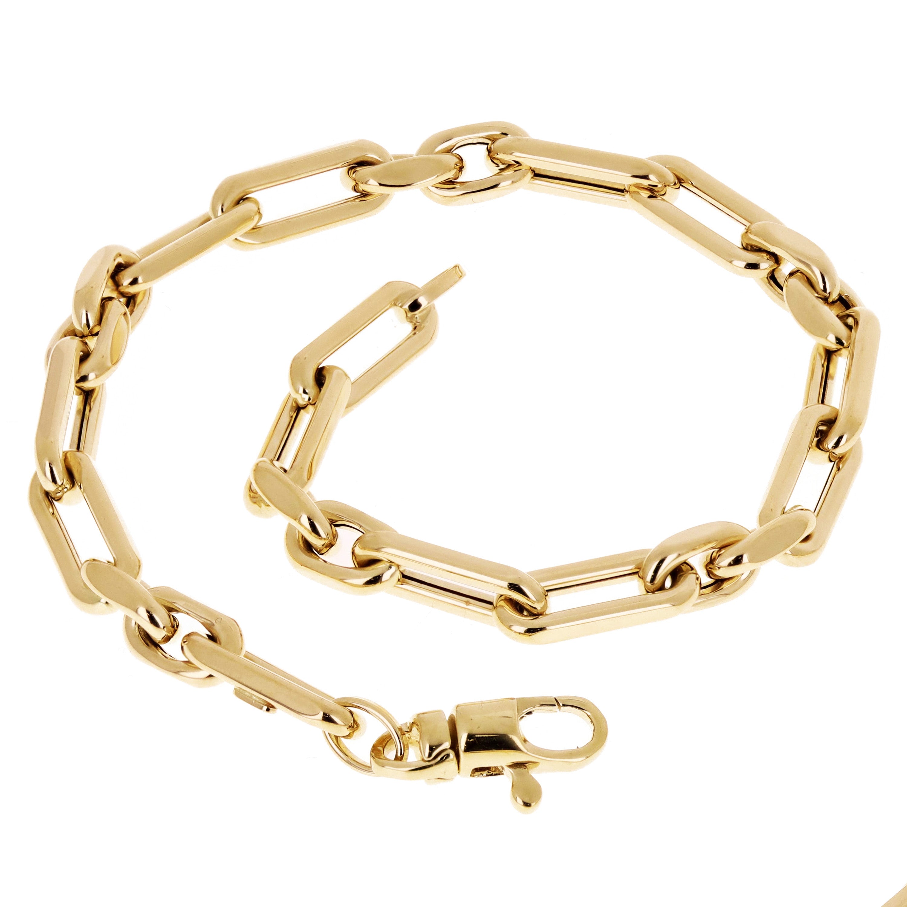 Italian 14k Yellow Gold Hollow Oval Paper Clip Link Bracelet 7.75" 5mm 4.9 grams