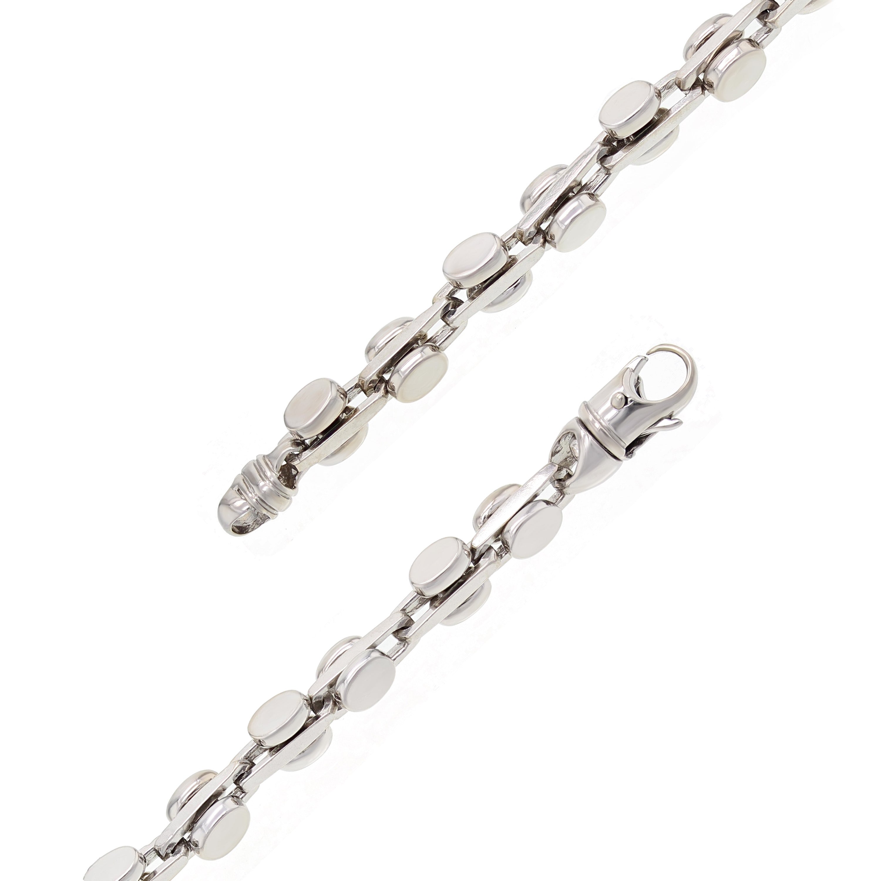 10k White Gold Solid Handmade Fashion Link Bracelet 7" 6mm 24.2 grams - White,7"