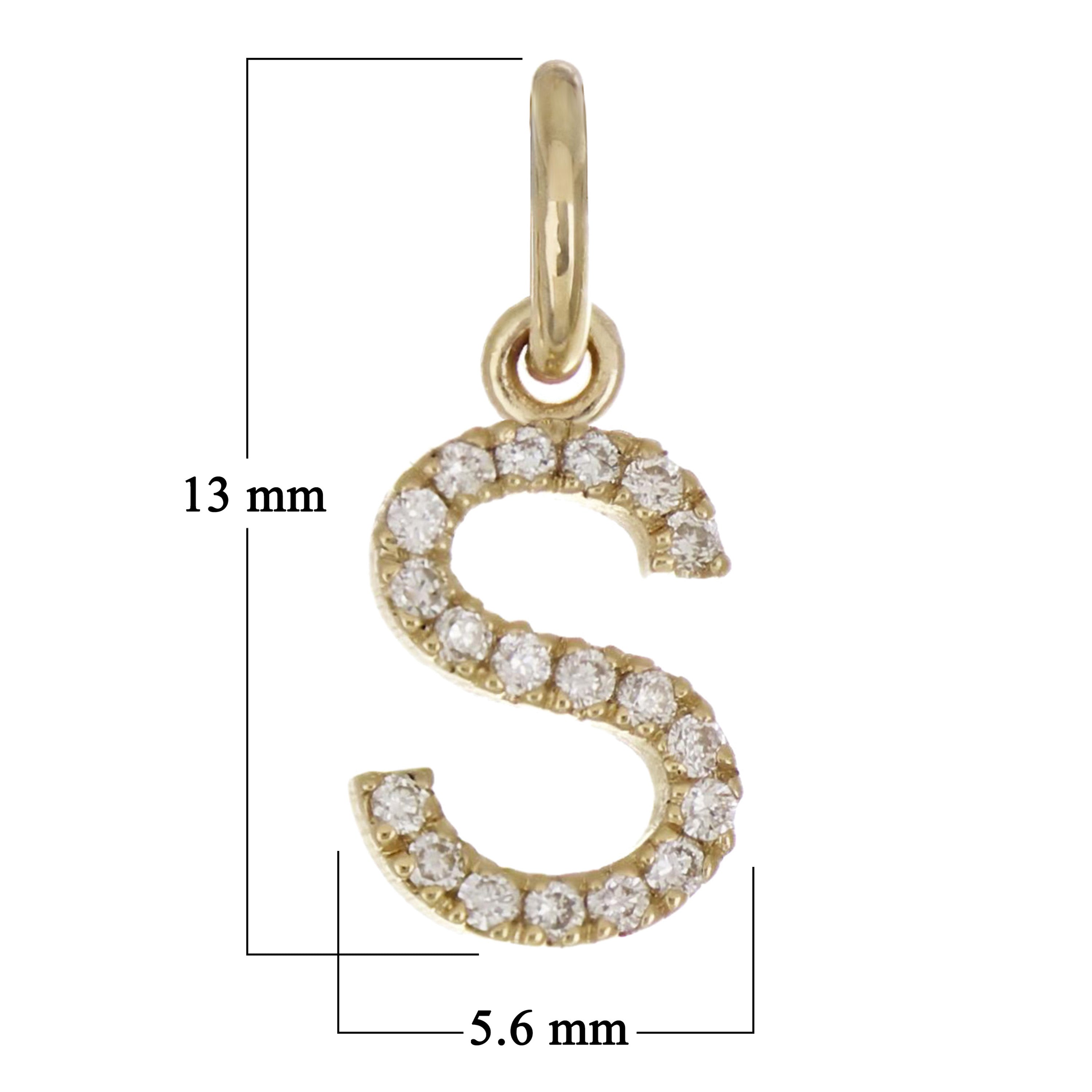 14k Yellow Gold Diamond Initial Letter S Charm Pendant - Letter S,Yellow
